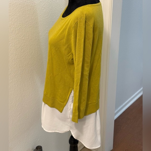7th Avenue Design Studio Green Long Sleeve Sweater w/ Faux Blouse Bottom - Picture 4 of 6